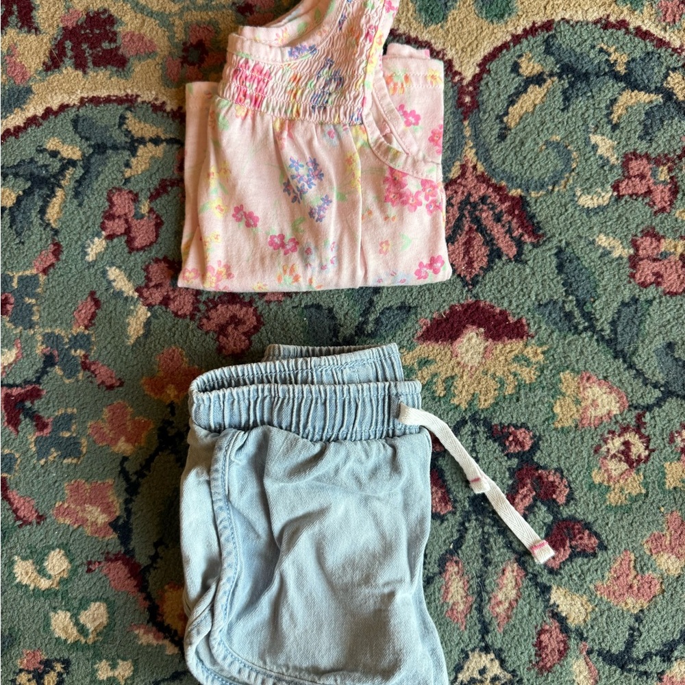 Floral Pink Top and Light Blue Shorts Set